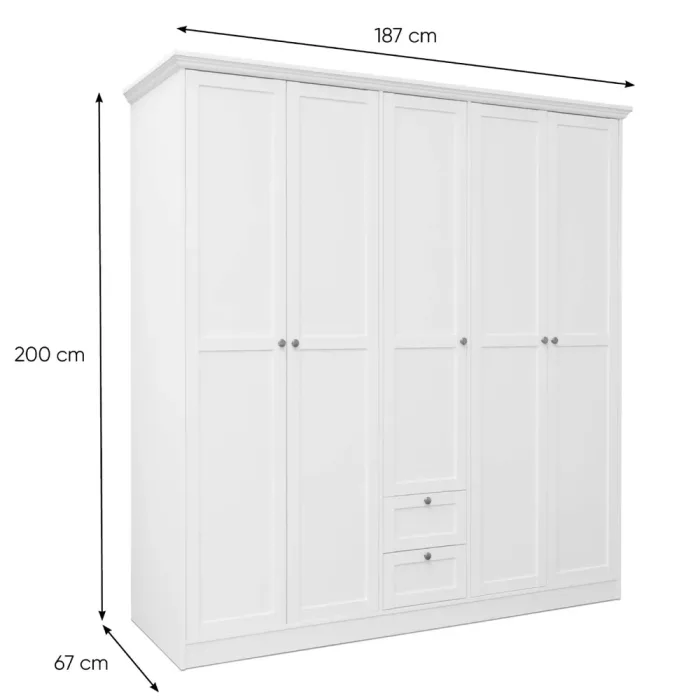 Großer Kleiderschrank 187 cm Breite Weiß 5 Türen - Landhausstil für Ordnung im Schlafzimmer