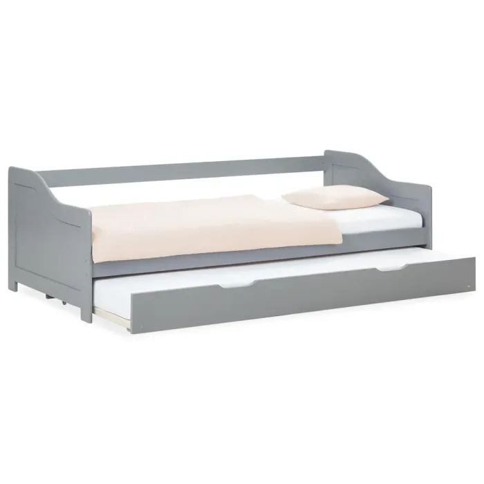 Funktionsbett mit Auszug 90x200 – Holzbett mit zweitem Bett 90x200 – Farbe: Grau