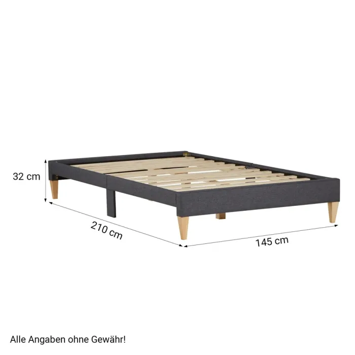 Polsterbett 140x200 - Doppelbett mit Bettfüßen aus Rubberwood - Farbe: Grau