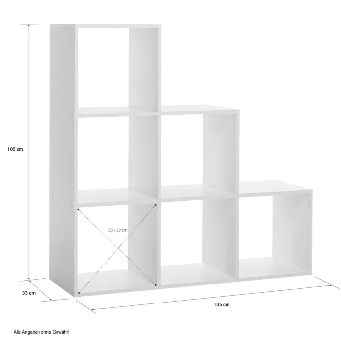 Standregal 105 cm Breite - Regalsystem mit sechs Fächern und Ablagen – Farbe: Weiß