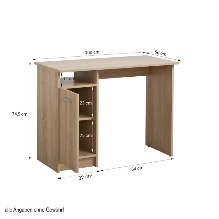 Platzsparender Bürotisch 100 cm Breite - Computertisch mit Arbeitsfläche und Fächern - Farbe: Natur