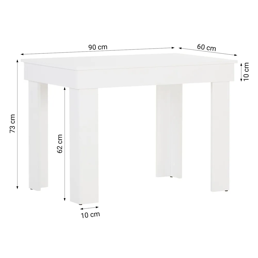 Einladendes Ambiente: Kompakter Esszimmertisch 90x60 cm für Singles und Paare - Farbe: Weiß