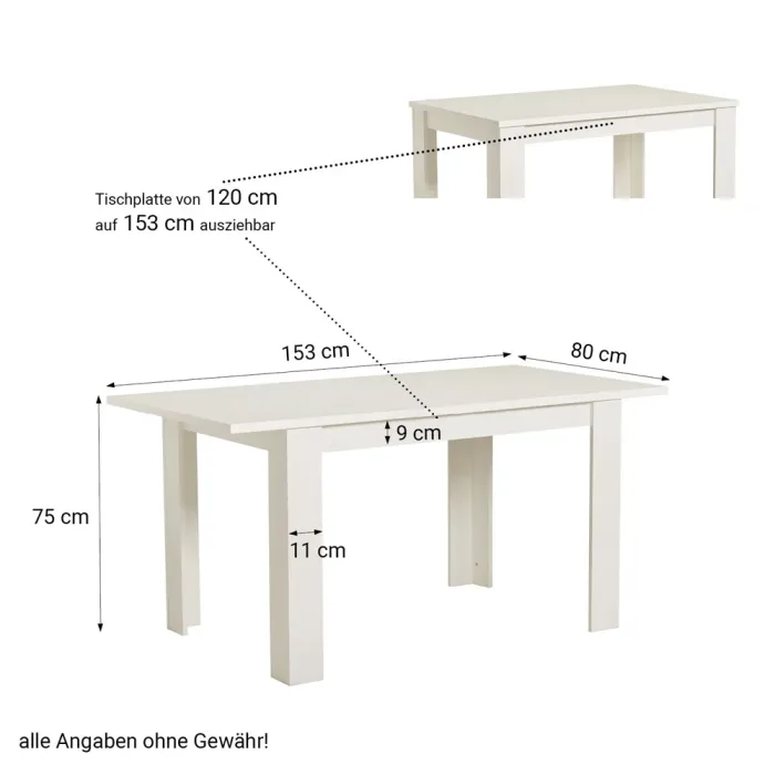 Ausziehbarer Esszimmertisch 120x80 cm in Weiß - Küchentisch für gemütliche Familienmomente