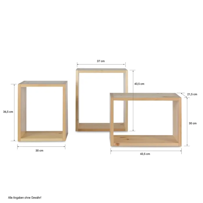 Wandregale im 3er Pack - Drei rechteckige Regale für die Wand aus lackiertem Holz – Farbton: Natur