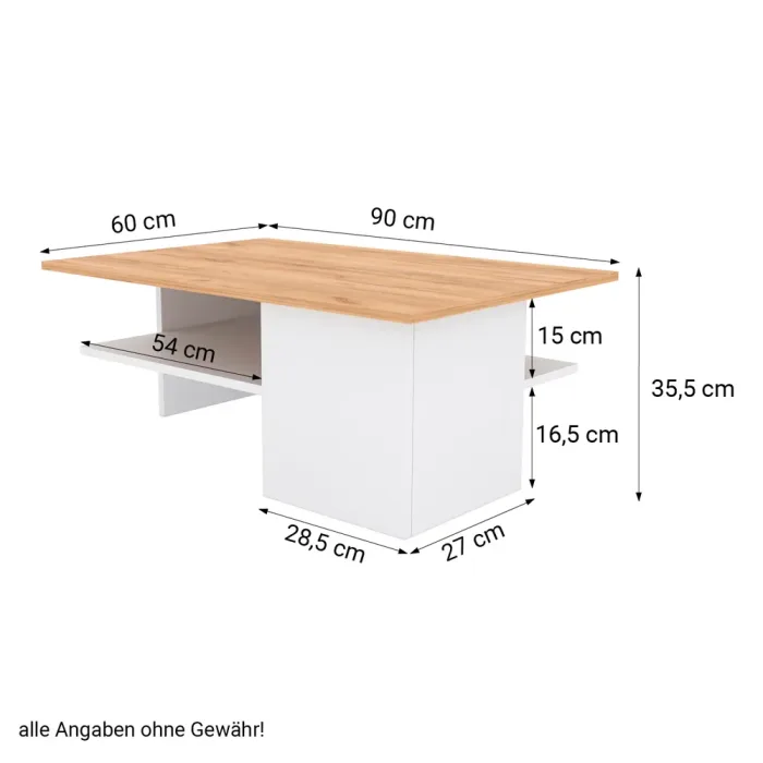 Holztisch mit Schwebeoptik: Einladender Couchtisch für ein modernes Zuhause - Farbe: Weiß Natur