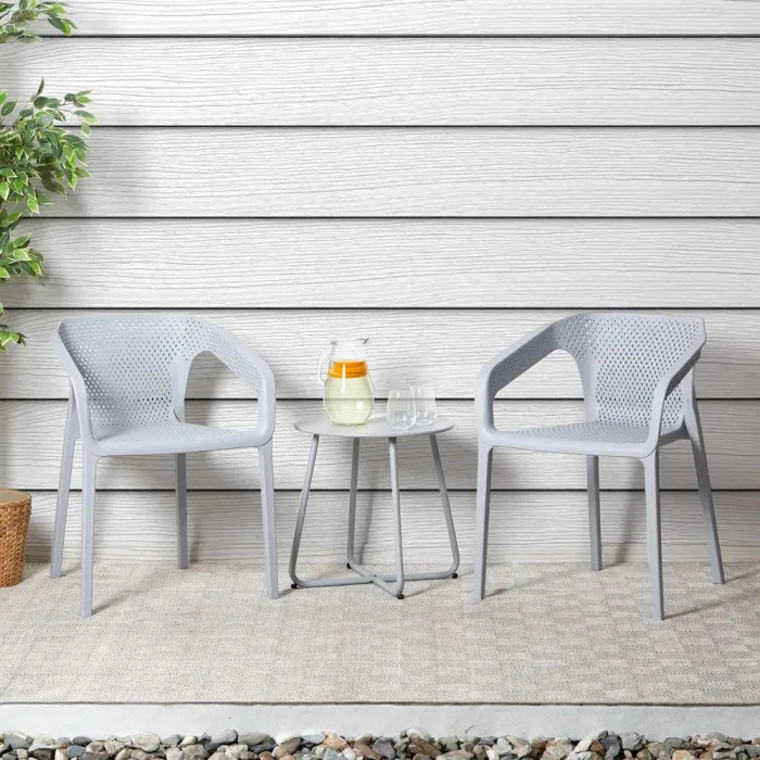 Klassische Raffinesse im Freien: Zeitgemäßes Bistro-Set für Garten, Balkon und Terrasse – Farbe: Grau