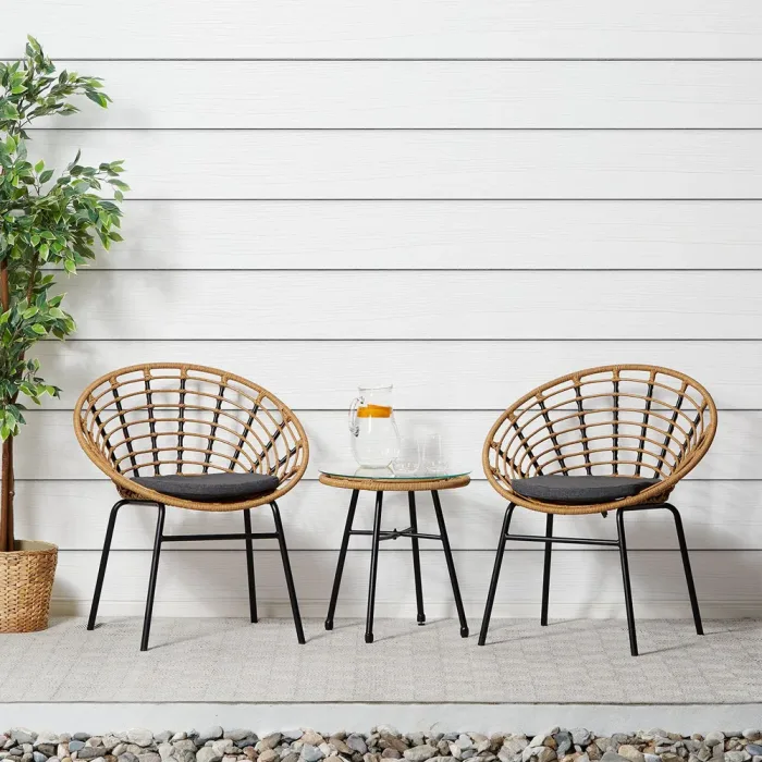 Gartenmöbel Set mit Rattan-Look - Lounge Möbel Set für gesellige Stunden im Freien – Farbe: Natur Schwarz