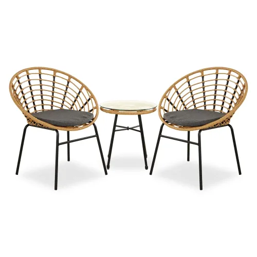 Gartenmöbel Set mit Rattan-Look - Lounge Möbel Set für gesellige Stunden im Freien – Farbe: Natur Schwarz