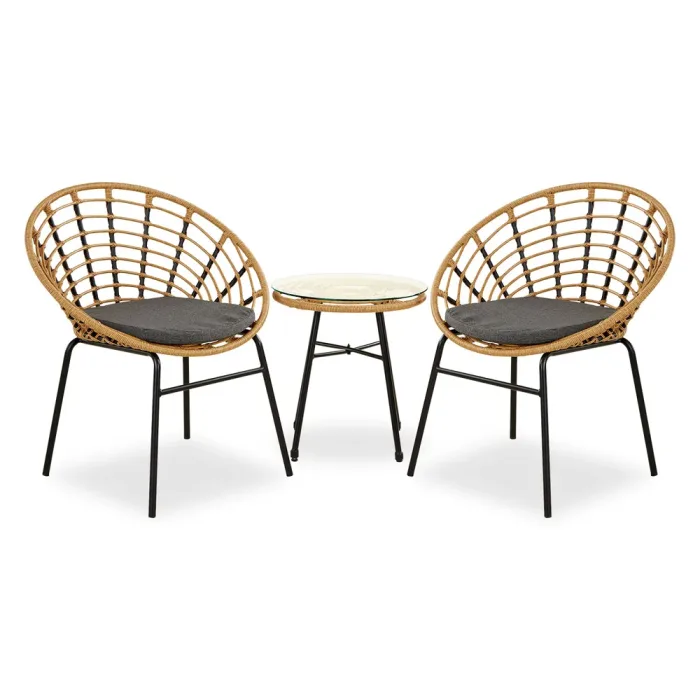 Gartenmöbel Set mit Rattan-Look - Lounge Möbel Set für gesellige Stunden im Freien – Farbe: Natur Schwarz