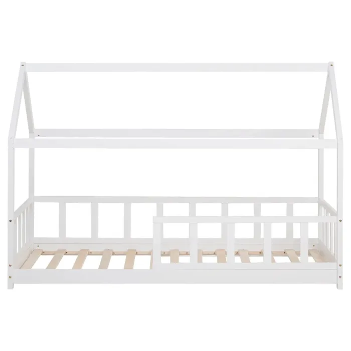 Abenteuerliches Massivholzbett 90x200 - Hausbett für Kinder mit Montessori-Design - Farbe: Weiß