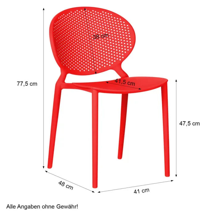 Vier wetterfeste Gartenstühle - Stapelbare Outdoor-Terrassenstühle für sonnige Stunden - Farbe: Rot