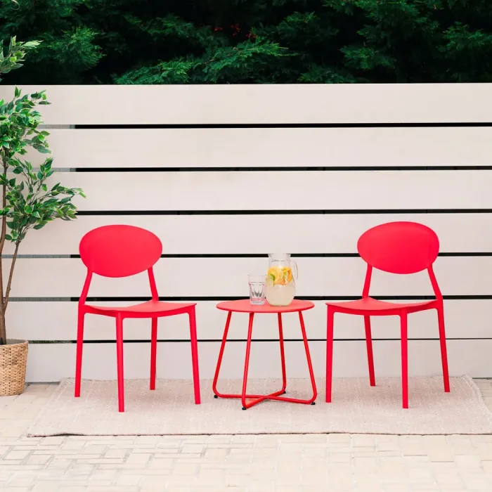 Ensemble von 4 Gartenstühlen - Stapelbare Terrassenstühle für Innen- und Außen - Farbe: Rot