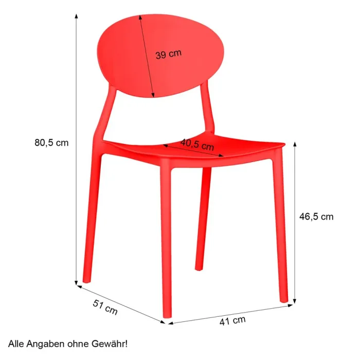 Ensemble von 4 Gartenstühlen - Stapelbare Terrassenstühle für Innen- und Außen - Farbe: Rot