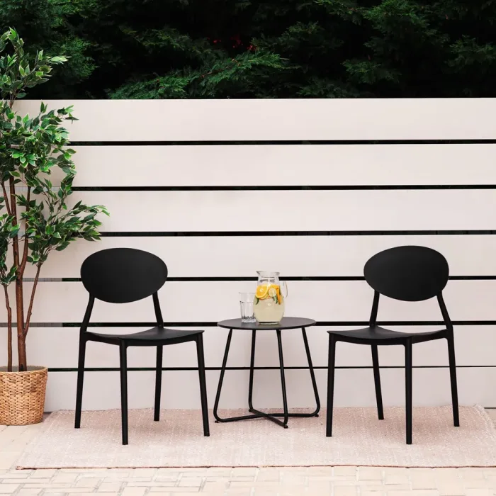 Gruppe mit 4 Terrassenstühlen - Stühle mit Stapelfunktion für Balkon und Garten - Farbe: Schwarz