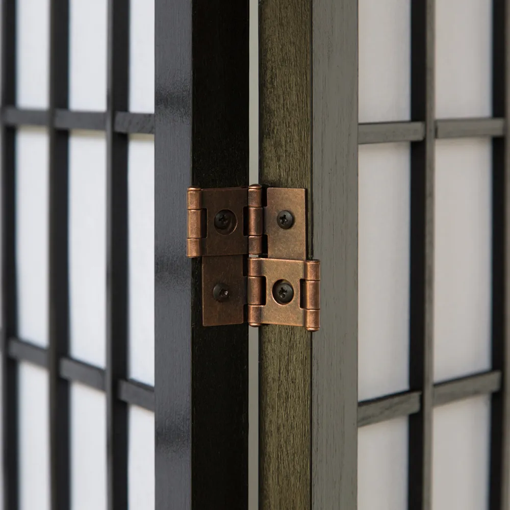 Geprüfte Retourware - Paravent Raumteiler 3-teilig - Quadrate Holz Reispapier - 132 cm Breite und 175 cm Höhe - Farbe: Schwarz mit Weiß – Bild 4