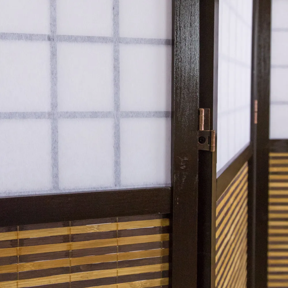 Geprüfte Retourware - Paravent - 4-teilig - Bambus und Reispapier - 176 cm Breite und 175 cm Höhe - Farbe: Braun