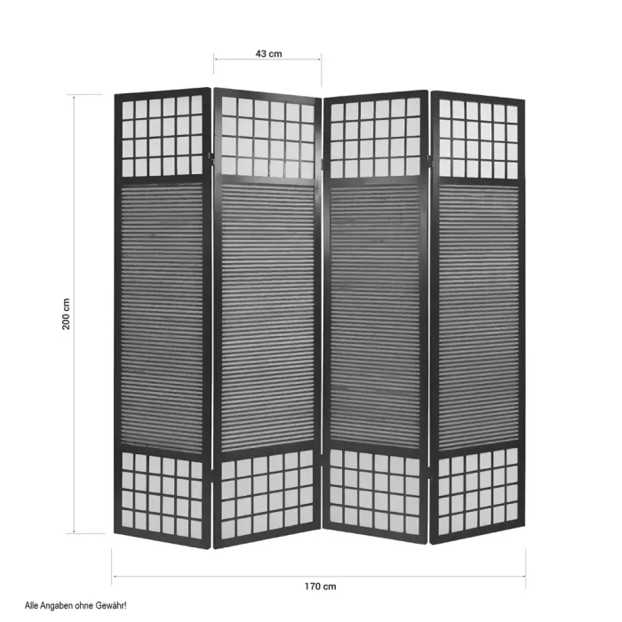 Geprüfte Retourware - Paravent - 4-teilig - Holz Bambusstreben Reispapier - 172 cm Breite und 200 cm Höhe - Farbe: Braun