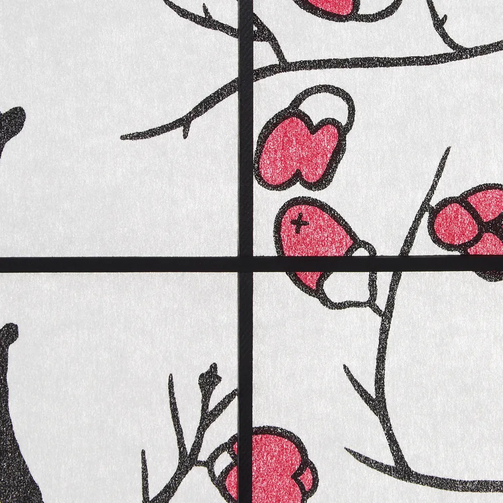 Geprüfte Retourware - Paravent - 5-teilig - Holz und Reispapier mit Muster - 220 cm Breite und 179 cm Höhe - Farbe: Schwarz mit Rot