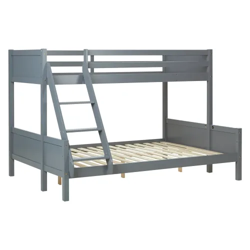 Etagenbett mit zwei Liegeflächen - 90x200 und 140x200 - Doppelstockbett aus Vollholz - Farbe: Grau