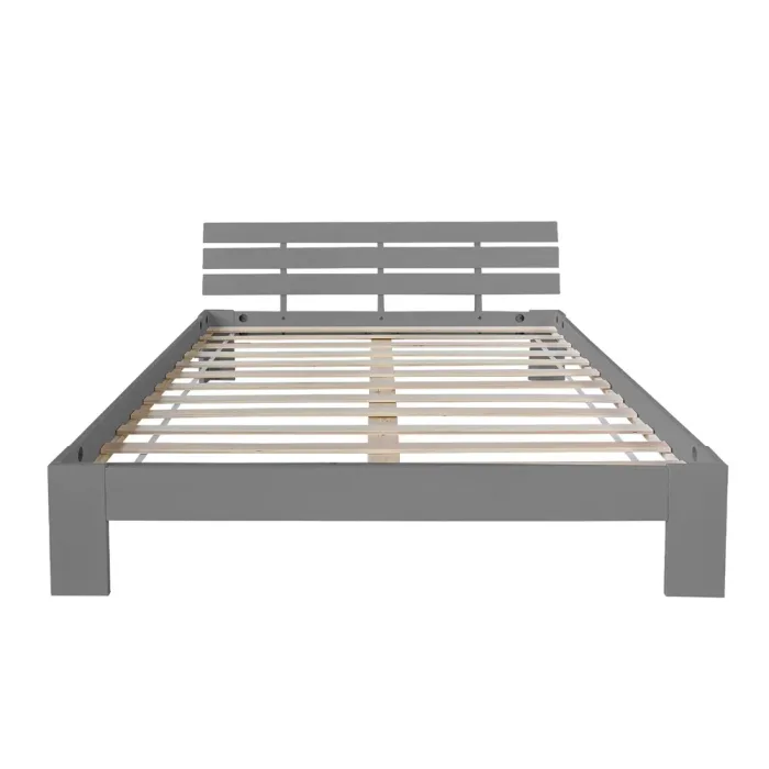 Massivholzbett 120×200 – Futonbett mit Rückenlehne – Farbe: Grau