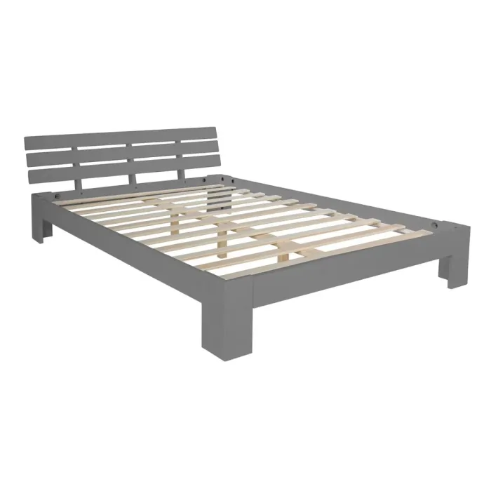 Massivholzbett 120×200 – Futonbett mit Rückenlehne – Farbe: Grau