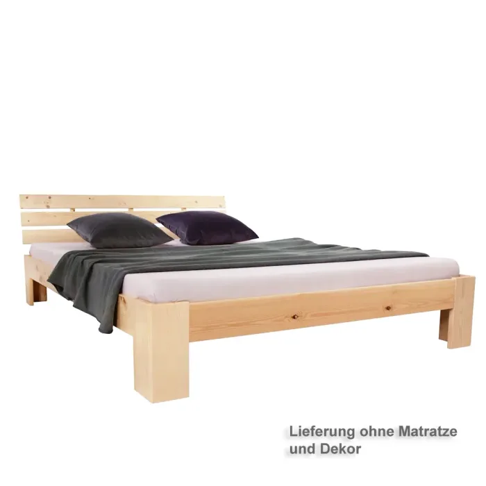 Massivholzbett 140×200 – Doppelbett mit Rückenlehne – Farbe: Natur