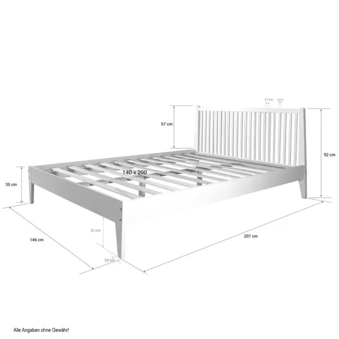 Massivholzbett 140x200 – Doppelbett mit hohem Kopfteil – Farbe: Weiß