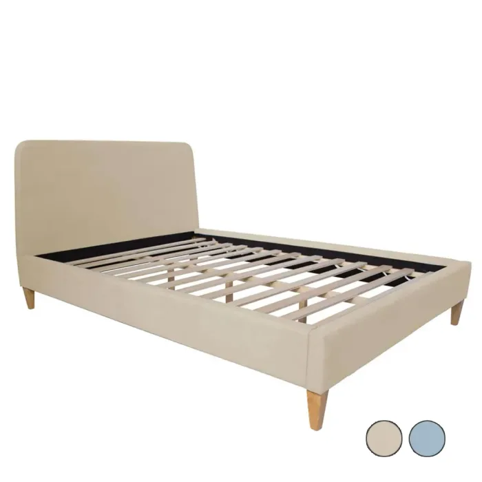 Polsterbett 140x200 - Doppelbett mit hohem Kopfteil - Farbe-Auswahl: Hellblau Beige