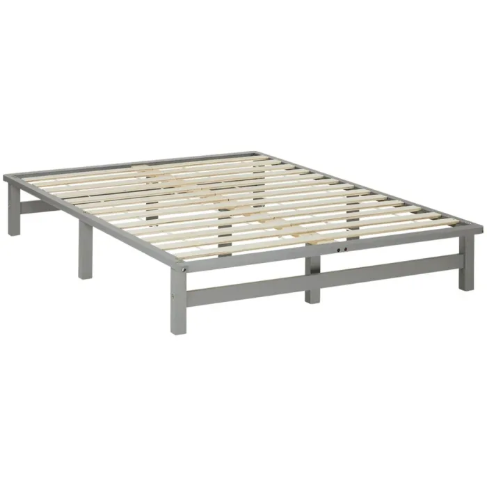 Massivholz Doppelbett 140x200 - Bett ohne Kopfteil - Farbe: Grau