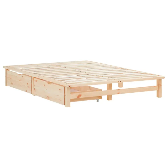 Massivholz Doppelbett 140×200 – Palettenbett mit zwei Bettkästen – Farbe: Natur