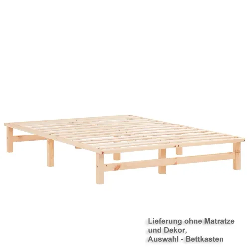 Massivholz Doppelbett 140x200 - Bett ohne Kopfteil - Farbe: Natur