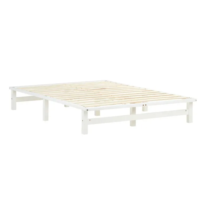 Massivholz Doppelbett 140x200 - Bett ohne Kopfteil - Farbe: Weiß