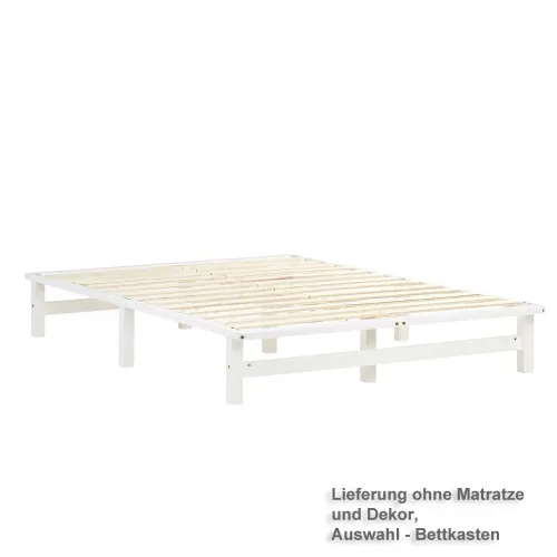 Massivholz Doppelbett 140x200 - Bett ohne Kopfteil - Farbe: Weiß