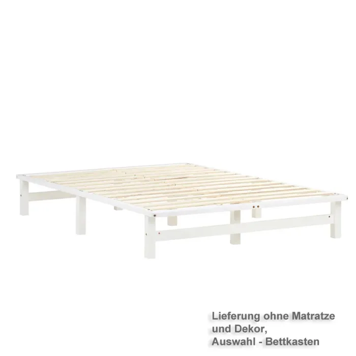 Massivholz Doppelbett 140x200 - Bett ohne Kopfteil - Farbe: Weiß