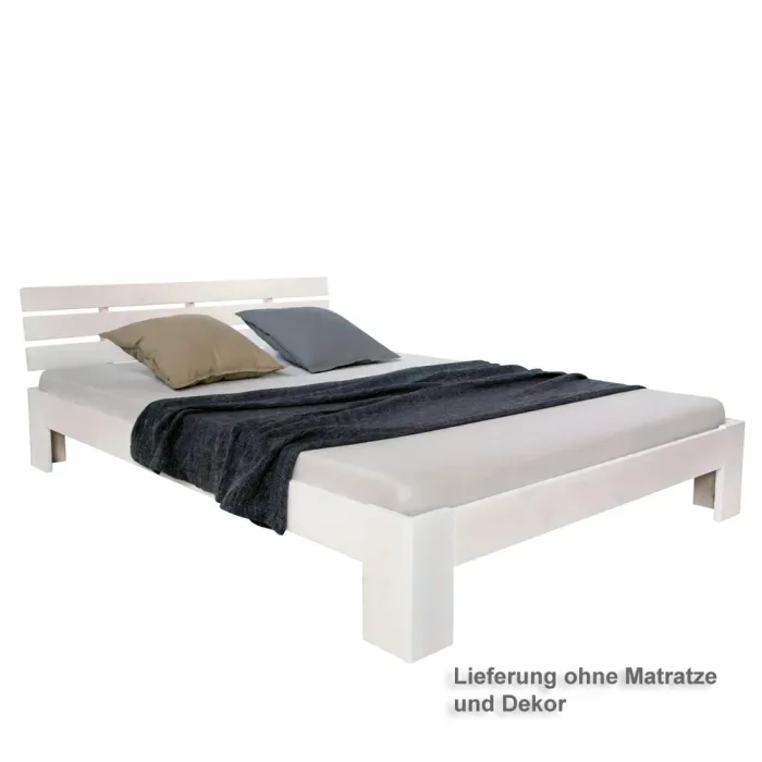 Massivholzbett 160×200 – Doppelbett mit Rückenlehne – Farbe: Weiß