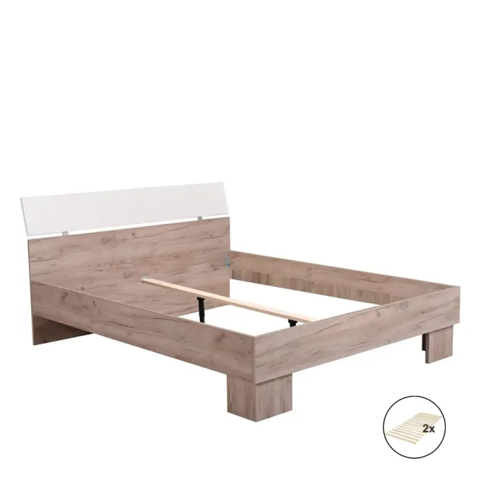 Doppelbett 160x200 - Futonbett mit hohem Kopfteil - Farbe: Natur mit Weiß