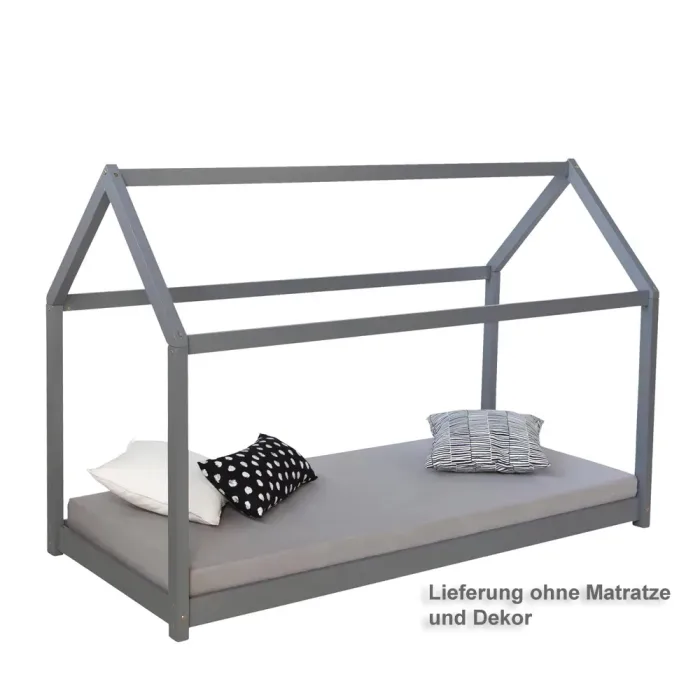 Hausbett 80x160 - Kinder- und Juniorbett - Farbe: Grau