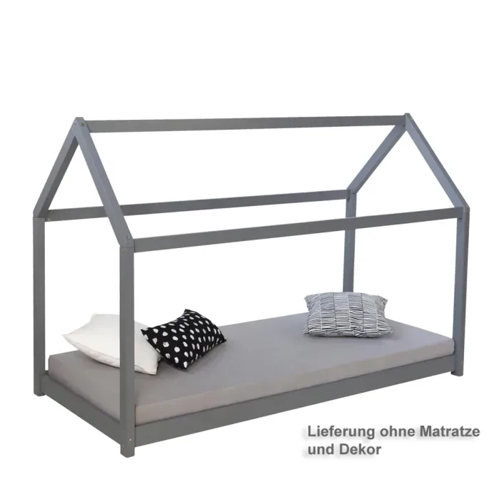 Hausbett 90x200 - Kinder- und Jugendbett - Farbe: Grau