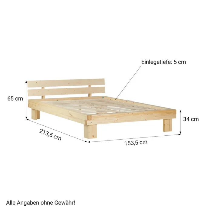 Balkenbett Vollholz - Doppelbett in Natur - 140x200