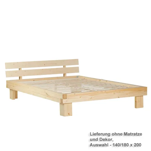 Balkenbett aus Vollholz in Natur - Doppelbett, verfügbar in 140x200 oder 180x200