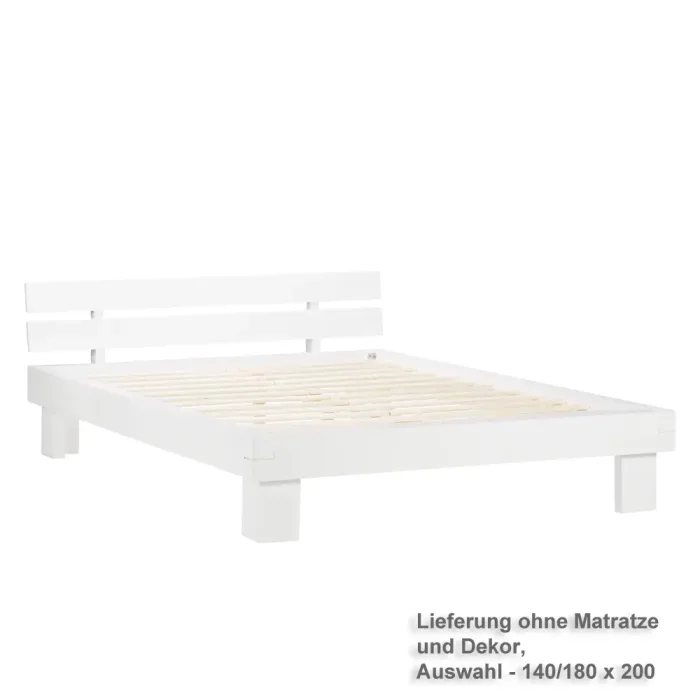 Balkenbett aus Vollholz in Weiß - Doppelbett, verfügbar in 140x200 oder 180x200