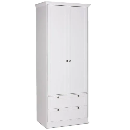 Schrank 80 cm Breite - Kleiderschrank mit zwei Schubkästen – Farbe: Weiß