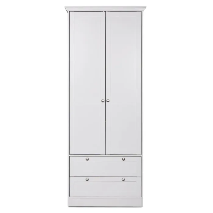 Schrank 80 cm Breite - Kleiderschrank mit zwei Schubkästen – Farbe: Weiß