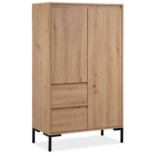 Hochschrank 81 cm Breite - Highboard Industrial mit Schubkästen und schwarzen Metallbeinen - Farbe: Natur