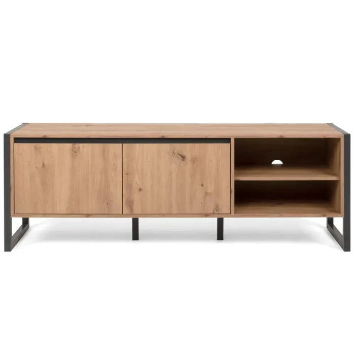 Fernsehschrank 160 cm Breite - TV Lowboard mit Ablagen und zwei Türen – Farbe: Natur Grau