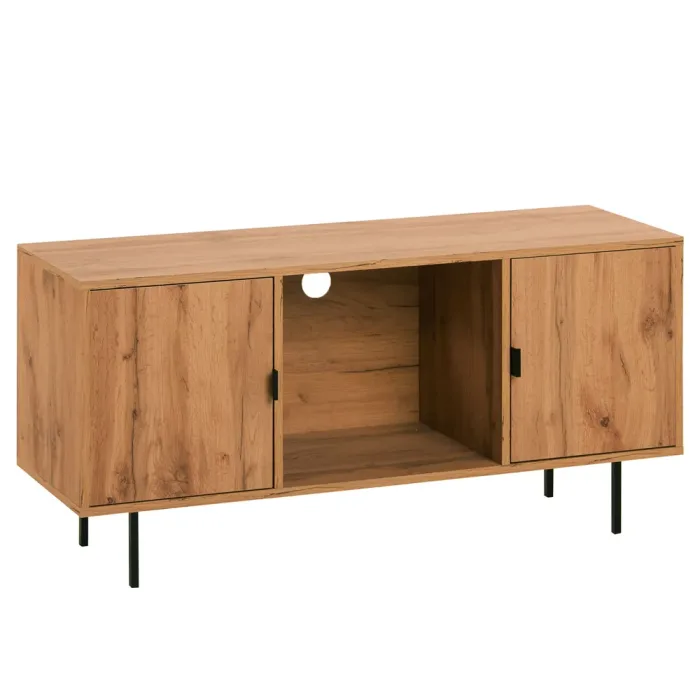 Fernsehschrank 120 cm Breite – TV Board mit Ablage und zwei Türen – Farbe: Natur