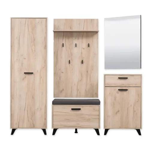 Flurgarderobe Set 5-teilig - Garderobe im Industrial Style – Farbe: Natur Grau