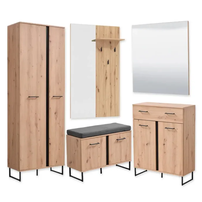 Garderobe Industrial Design - Flurgarderobe im Set 5-teilig – Farbe: Natur