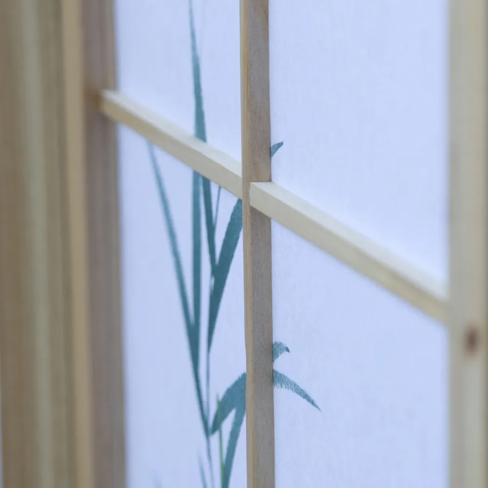 Geprüfte Retourware - Paravent 4-teilig, 176x175 cm - Holz Reispapier mit Naturmuster in Grün