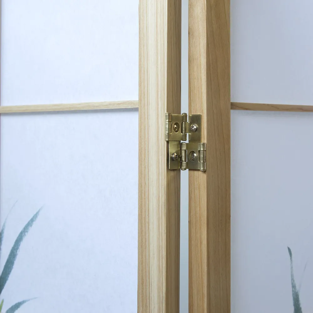 Geprüfte Retourware - Paravent 4-teilig, 176x175 cm - Holz Reispapier mit Naturmuster in Grün